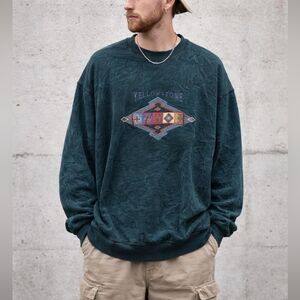 Vintage Yellowstone Embroidered Crewneck Sweatshirt Teal Graphic XL Oversized